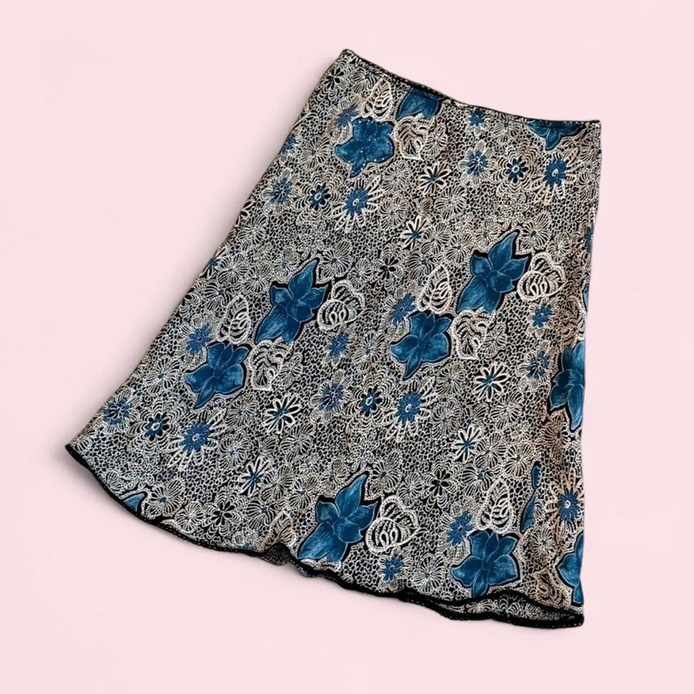 Angie 100% Rayon Blue Floral Midi Skirt